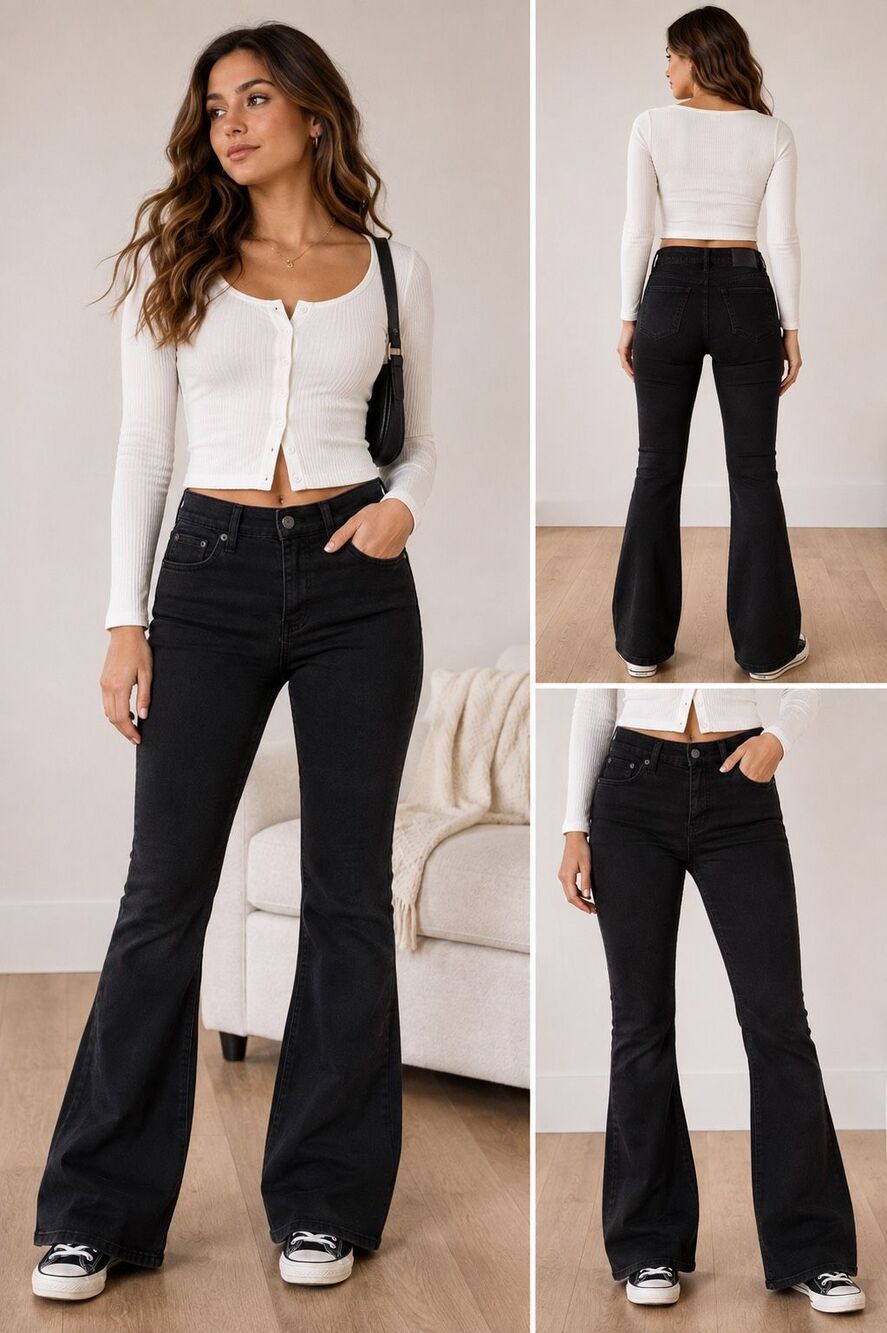 Aeropostale Size 6 Black High Rise Flare Stretch Jeans Non Ripped NEW Comfort